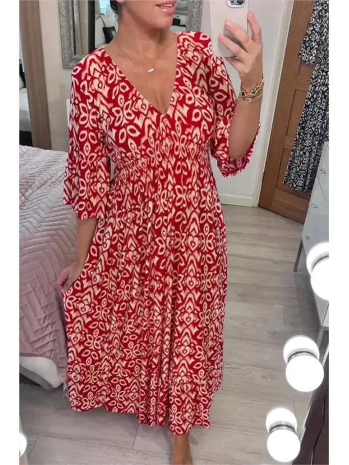 Vestido Com Decote em V Floral Modelo Giordanno