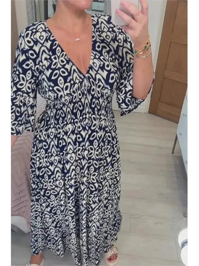 Vestido Com Decote em V Floral Modelo Giordanno