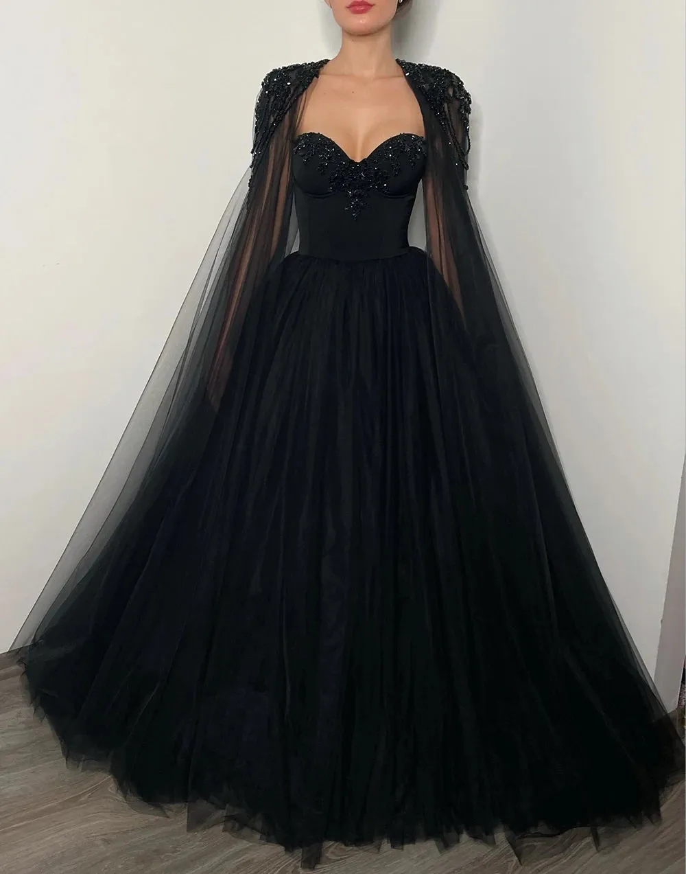 Vestido de Festa Longo em Tule e Brilho Preto - Modelo Especial