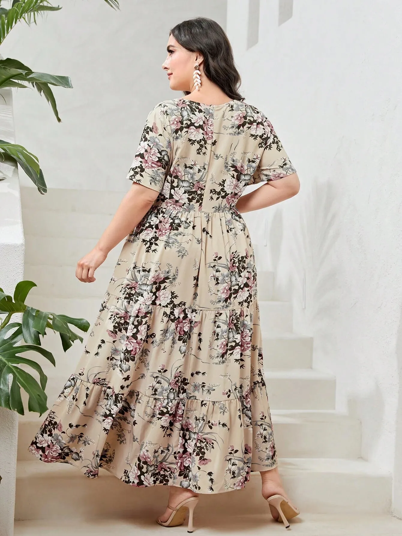 Vestido  Floral Cordão Frontal Bainha Em Camadas - Vera
