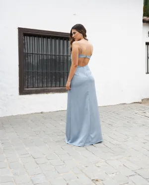Vestido Largo de Fiesta Luz Cut Out Plateado