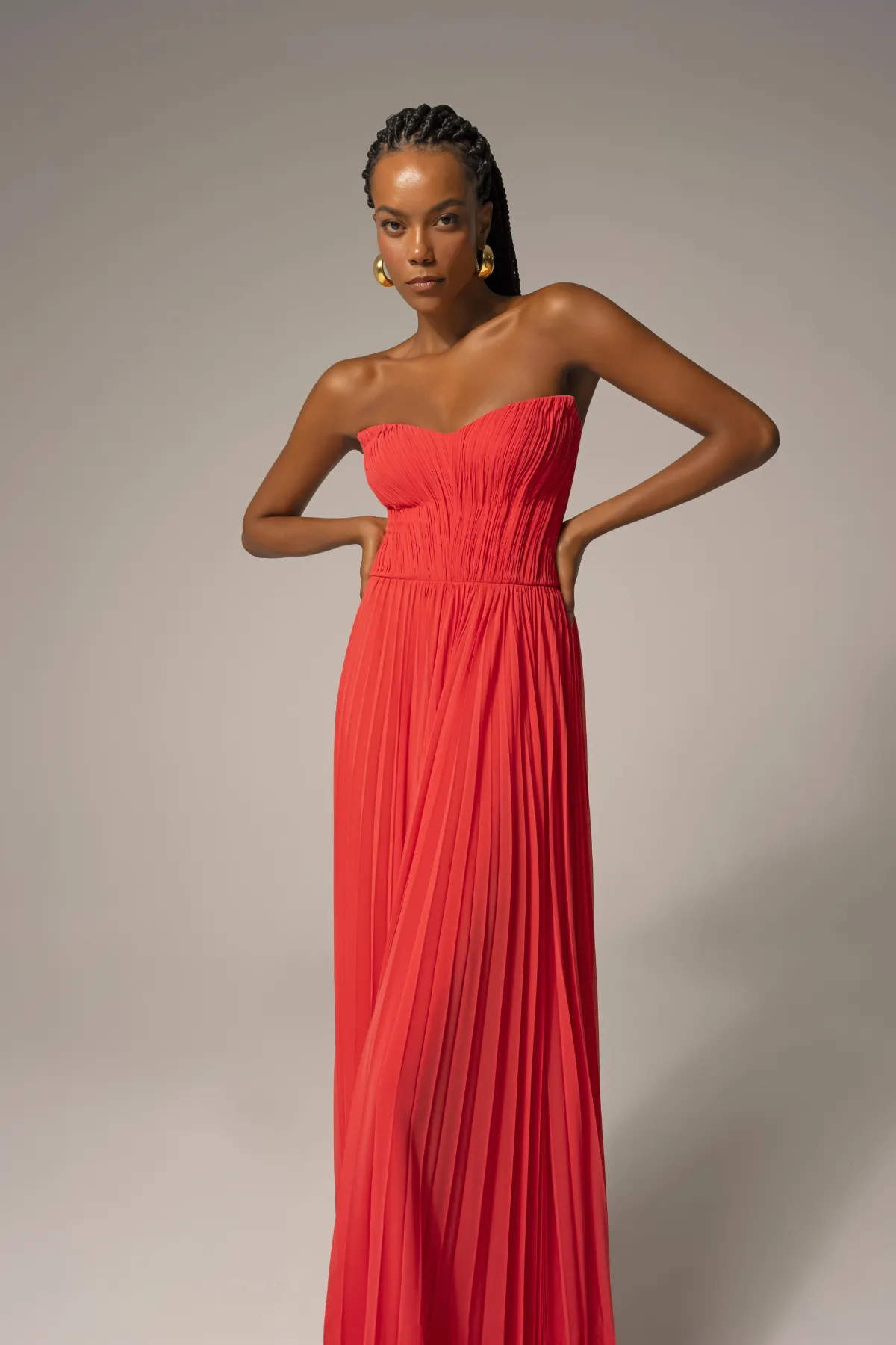 Vestido Longo Drapeado Saia Godê Plissada