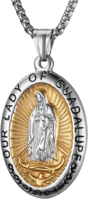 Virgin Mary Necklace,Our Lady of Guadalupe Necklace for Men and Women with 3MM 22"   2" Chain Necklace