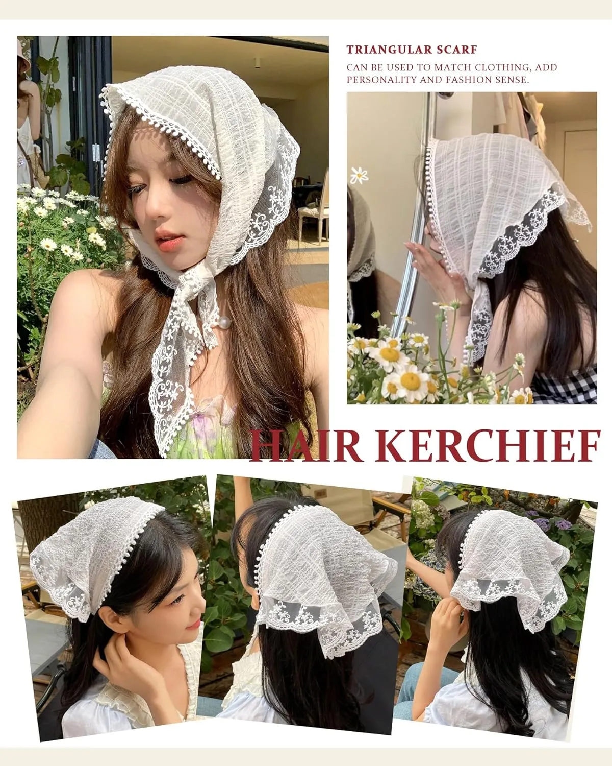 WELROG 3 PCS Hair Scarf, Hair Bandanas Chiffon Head Kerchief, Vintage Knitted Headband for Women, Headwrap for Girls