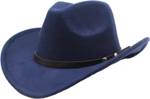 Wide Brim Felt Cowboy Hat for Women Men, Classic Outdoor Fedora Hats Western Cowgirl Hats with Belt Buckle