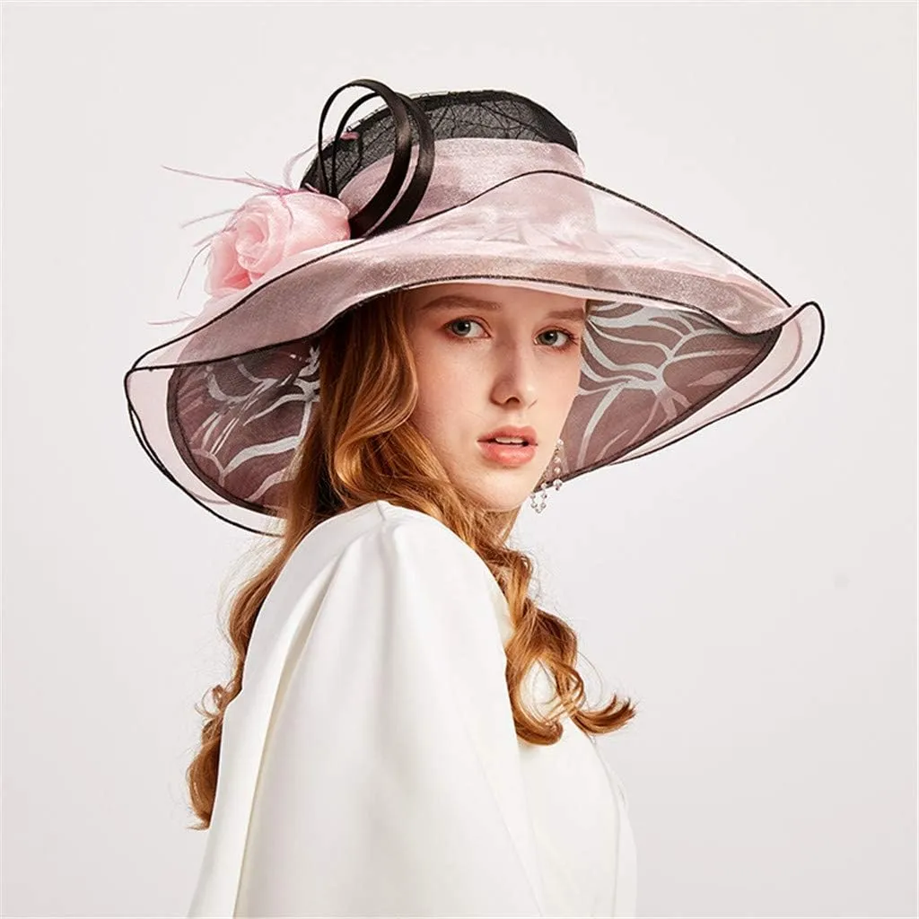 Womens Wide Brim Bowler Fedora Hat Vintage Felt Floppy Fascinator Hat with Vel Winter Hat