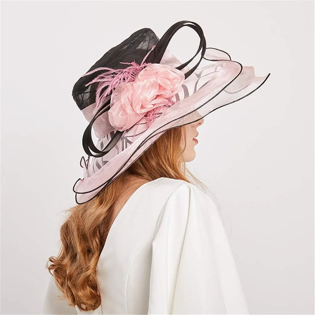 Womens Wide Brim Bowler Fedora Hat Vintage Felt Floppy Fascinator Hat with Vel Winter Hat